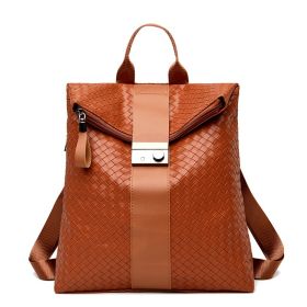 Soft Leather Fashion Minimalist Preppy Style Casual Backpack (Color: Brown)