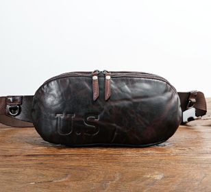 First Layer Cowhide Men's Chest Leather Wash Made Old Shoulder Bag (Color: Coffee)