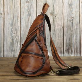 Vintage Do Old Head Layer Cowhide One Shoulder Diagonal Span Backpack (Color: Brown)