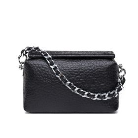 Fashion Headlayer Cowhide Single Shoulder Crossbody Bag (Color: Black)