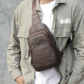 Leather Chest Single Shoulder Crossbody Bag Sports Casual (Color: Coffee)