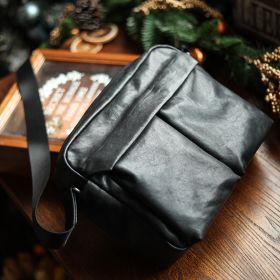 Premium Simple Commuter Leather Men's Bag (Color: Black)