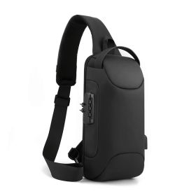 Leather Film Men's USB Charging Single Shoulder Chest Bag (Color: Black)