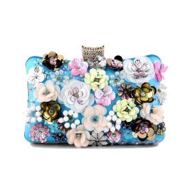 European And American Ladies Flower Banquet Clutch Evening Bag (Color: Blue)