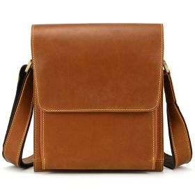 Men's Leather Top Layer Cowhide Flap Shoulder Bag (Color: Brown)