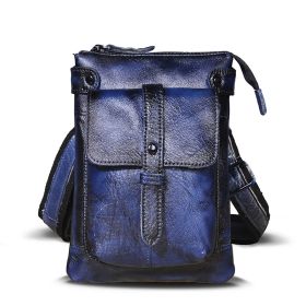 First Layer Tree Paste Skin Cowhide Men's Mobile Phone Camera Outdoor Small One Shoulder Oblique Span Bag Fanny Pack (Option: Blue-10inch)