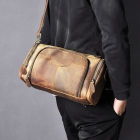 Retro Fashion Trend Leather Shoulder Messenger Bag Cowhide Pillow Bag (Option: Deep crazy horse)