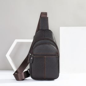 Men's Top Layer Cowhide Leather Diagonal Cross Cycling Single Shoulder Diagonal Backpack (Color: Coffee)