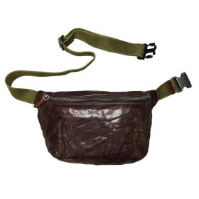 Vintage Pleated Head Layer Cowhide Men's Chest Bag Multi-functional Crossbody Bag (Color: Coffee)