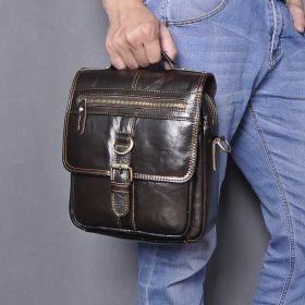 Mens Fashion Casual Multifunctional Leather Shoulder Crossbody Bag (Color: Coffee)