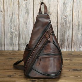 Vintage Do Old Head Layer Cowhide One Shoulder Diagonal Span Backpack (Color: Coffee)