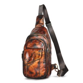 Head Layer Crazy Horse Skin Cowhide Men's Retro Mobile Phone Chest Bag Crossbody Bag (Option: Black orange)