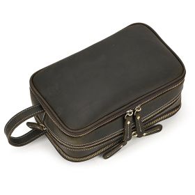 Large Capacity Leather Travel Cosmetics Storage Bag (Option: Dark brown-S)