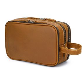 Large Capacity Leather Travel Cosmetics Storage Bag (Option: Crazy horseskin brown-S)