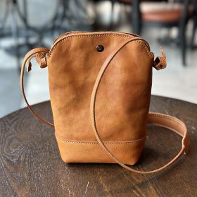 Vintage Handmade Small Women's Soft Leather Mobile Phone Single Shoulder Crossbody Bag (Color: Brown)