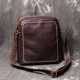 Men's Leather Handmade Single Shoulder Layer Cowhide Carrying Satchel Bag (Color: Coffee)