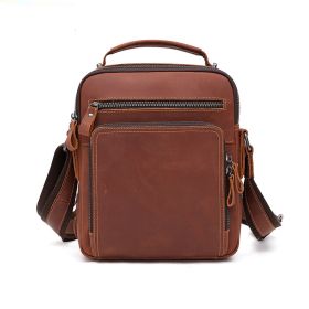 Casual Retro Large-capacity Leather Men's Bag (Option: Red brown)