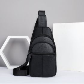 Men's Top Layer Cowhide Leather Diagonal Cross Cycling Single Shoulder Diagonal Backpack (Color: Black)