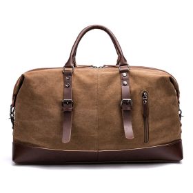 Canvas Traveling Bag Men's Travel Fitness Large Capacity Tote (Color: Brown)