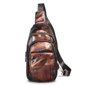 Head Layer Crazy Horse Skin Cowhide Men's Retro Mobile Phone Chest Bag Crossbody Bag (Option: Black wine red)