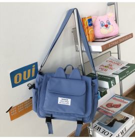 Mori Style Students' Crossbody Bag Simple Women's Japanese Cute Girl Nylon Shoulder Bag (Option: Blue Single Bag)