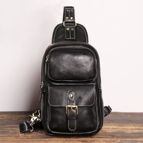 Outdoor Sports Large Capacity Messenger Bag Leather (Color: Black)