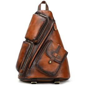 Retro Chest Bag High-grade Large Capacity Vegetable Tanned Leather (Option: 5002 Brushed Brown)