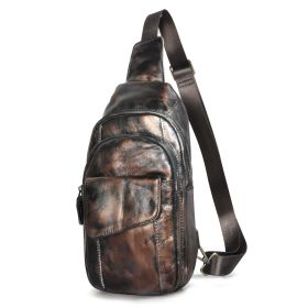 Head Layer Crazy Horse Skin Cowhide Men's Retro Mobile Phone Chest Bag Crossbody Bag (Option: Black coffee)