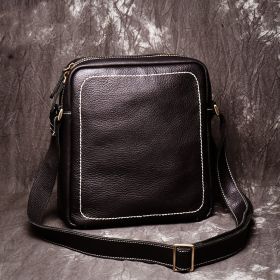 Men's Leather Handmade Single Shoulder Layer Cowhide Carrying Satchel Bag (Color: Black)