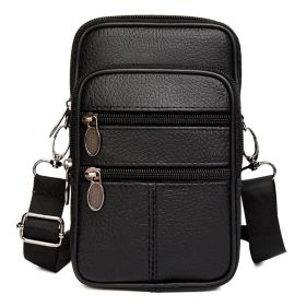 Real Cowhide Mobile Phone Multi-functional Casual Cross-body Bag Small (Color: Black)