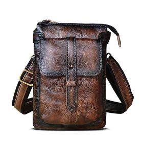 First Layer Tree Paste Skin Cowhide Men's Mobile Phone Camera Outdoor Small One Shoulder Oblique Span Bag Fanny Pack (Option: Coffee-10inch)