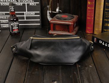 New Men's Pu Fashion One-shoulder Retro Casual Chest Bag (Color: Black)