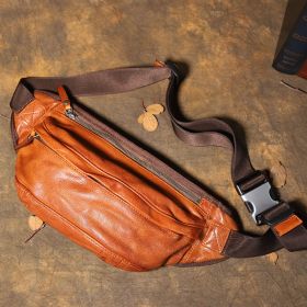 Men's One-shoulder Retro Leather Leisure Bag (Color: Brown)