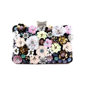 European And American Ladies Flower Banquet Clutch Evening Bag (Color: Black)