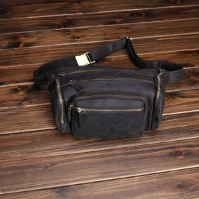 Vintage Top Layer Cow Leather Messenger Bag Leather Multi-layer (Color: Black)