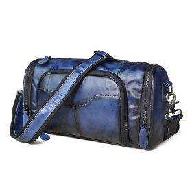 Retro Fashion Trend Leather Shoulder Messenger Bag Cowhide Pillow Bag (Option: Blue black)