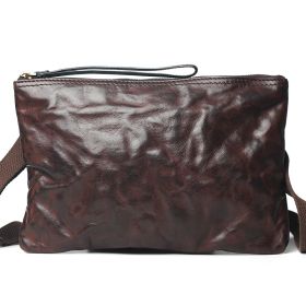 Handmade Vintage Leather Ruffled One Shoulder Bag Zipper Crossbody (Color: Coffee)