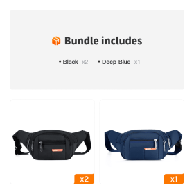 Casual Multifunctional Waist Bag; Adjustable Durable Large Capacity Messenger Bag For Outdoor Sports Running Walking (Color: Black*2+Deep Blue)