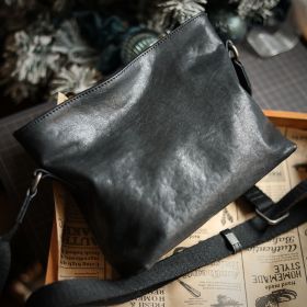 Leather Shoulder Bag Horizontal Zipper Casual (Color: Black)