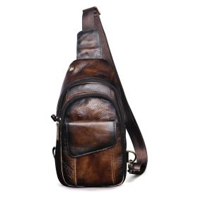 Head Layer Crazy Horse Skin Cowhide Men's Retro Mobile Phone Chest Bag Crossbody Bag (Option: Bicolor)