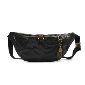 Leather Vintage Plant-tanned Cow Leather Crossbody Bag (Color: Black)