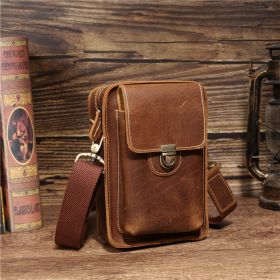 Leather Men's Sports Waist Bag (Option: Yellowish Brown)