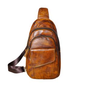 Head Layer Crazy Horse Skin Cowhide Men's Retro Mobile Phone Chest Bag Crossbody Bag (Option: Light tea)