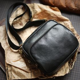 Original Cowhide Men's Single Shoulder Crossbody Bag (Color: Black)