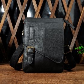 First Layer Oil Wax Leather Cowhide 8 One Shoulder Oblique Cross Chest Bag (Option: Black lychee pattern)