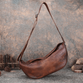 Casual Top Layer Cow Leather Retro Shoulder Messenger Bag (Color: Brown)