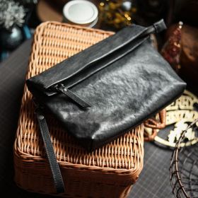 Men's Leather Mini Diagonal Bag (Color: Black)