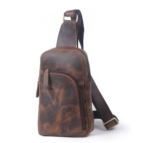 Vintage Leather Chest Crazy Horse Leather Crossbody Capacity Cowhide Leather Single-shoulder Bag (Option: Dark Brown)