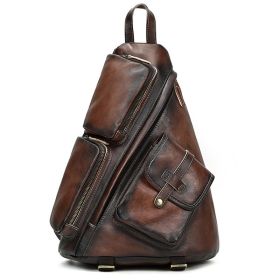 Retro Chest Bag High-grade Large Capacity Vegetable Tanned Leather (Option: 5002 Brushed Coffee)